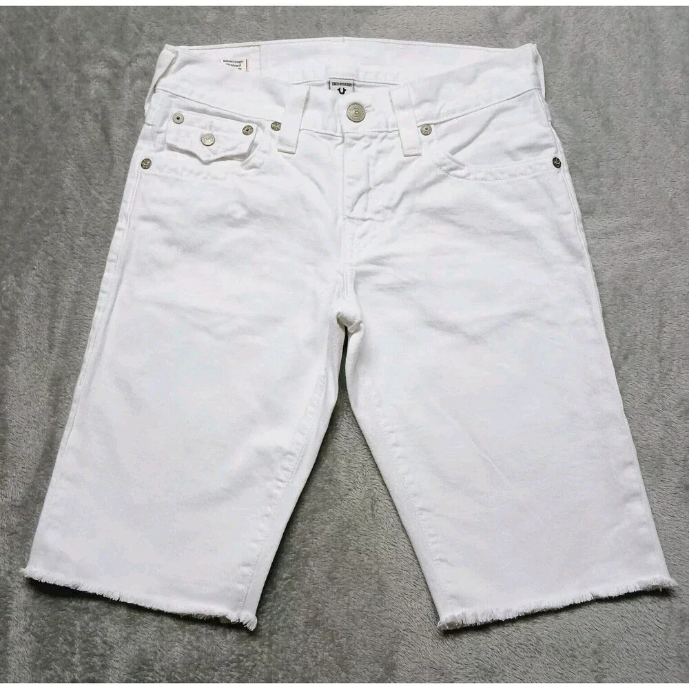 True Religion Ricky W/Flap Men's White Relaxed Straight  Denim Shorts Size 30